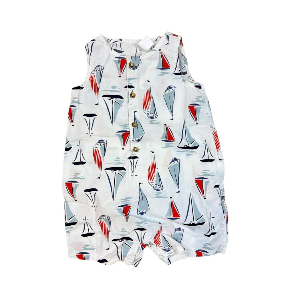 Baby Boys Patriotic Summer Bundle18-24M Sailboat Romper & Striped Shirt 1-Piece - Picture 2 of 7